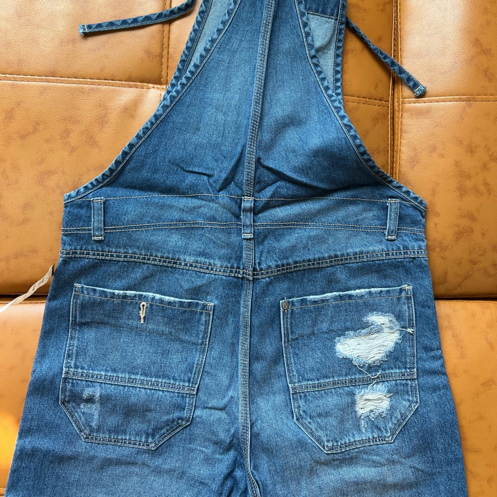 Beautiful Straight leg Blue Denim Overalls Distressed Like New - Picture 5 of 7